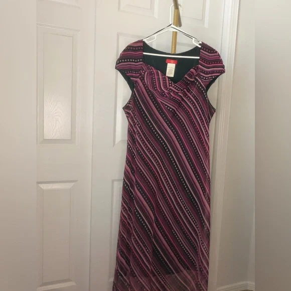 246 Sangria Y2K Pink & Purple Diagonal Stripe Cowl Neck Midi Dress - Size 18W - Picture 2 of 7